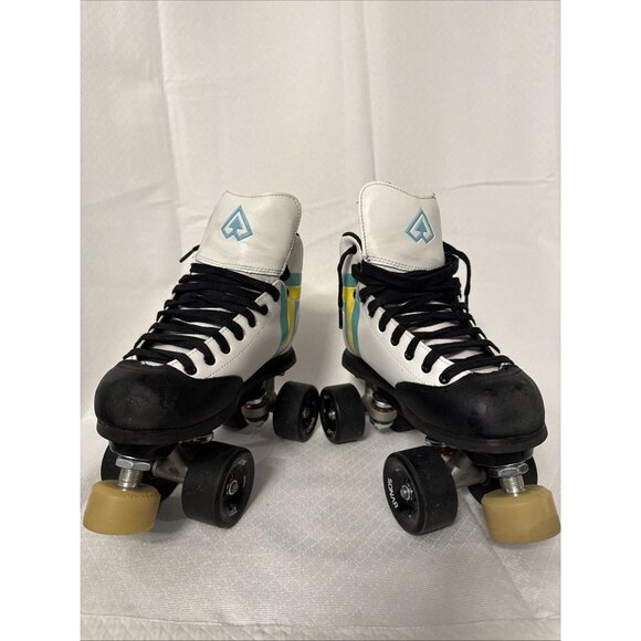 Antik Skyhawk Roller Derby roller skates, white blue yellow.Size 6. - Picture 4 of 12
